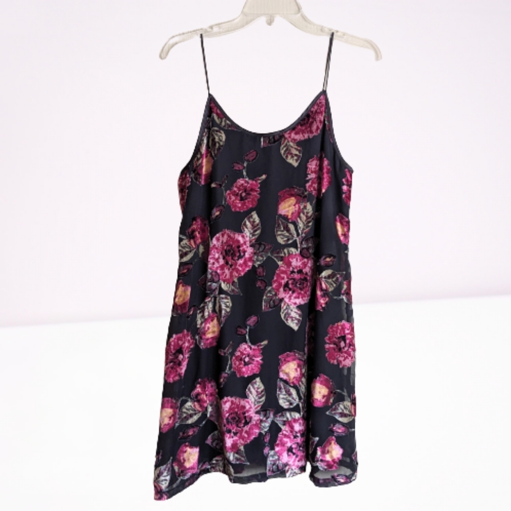 Mi Ami Slip Dress Black Pink Floral Burnout Velvet Whimsgoth Small